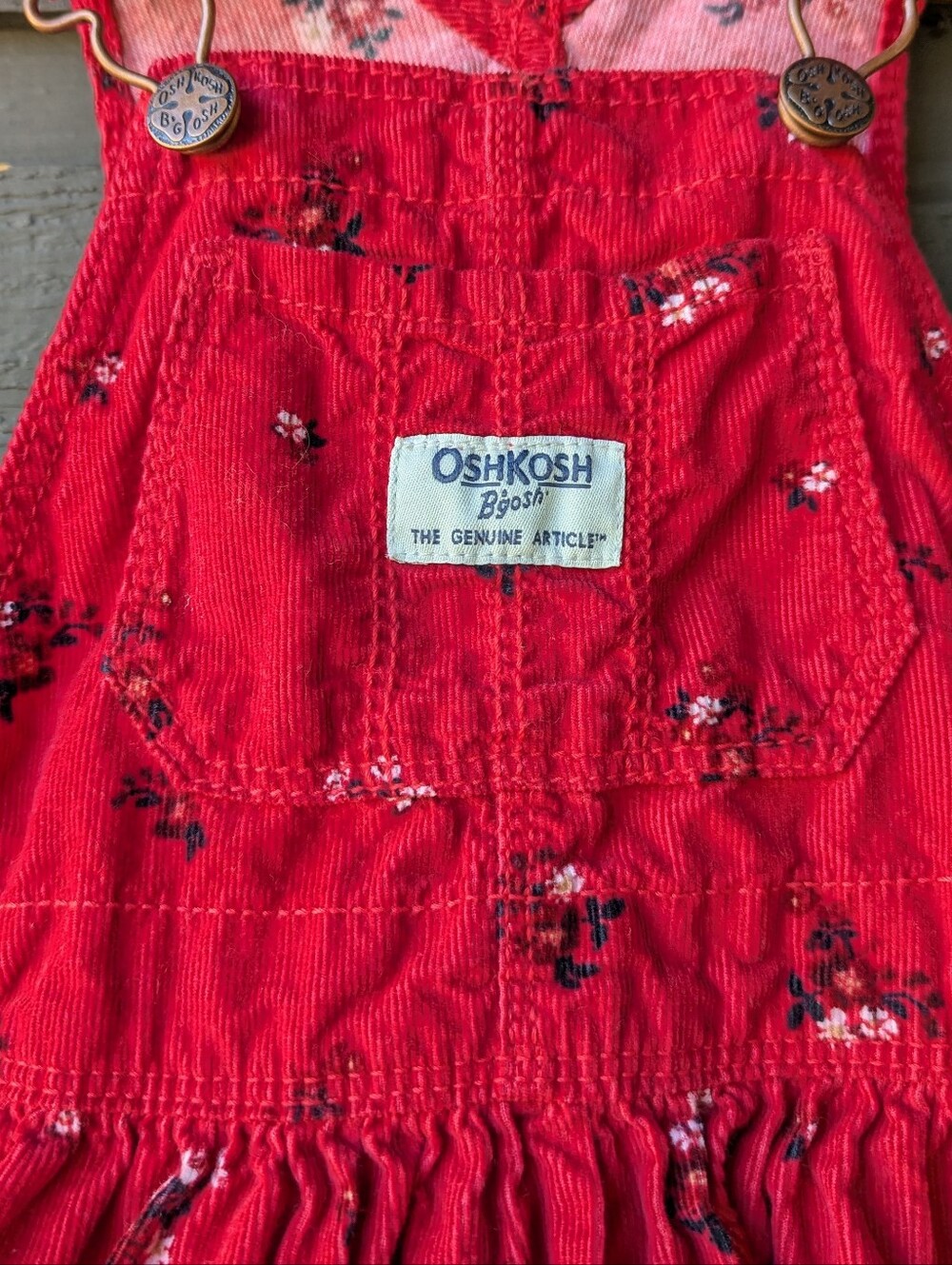 NWOT OshKosh B'gosh Toddler Floral Print Jumper Dress Red Corduroy Size 3T - Picture 2 of 7